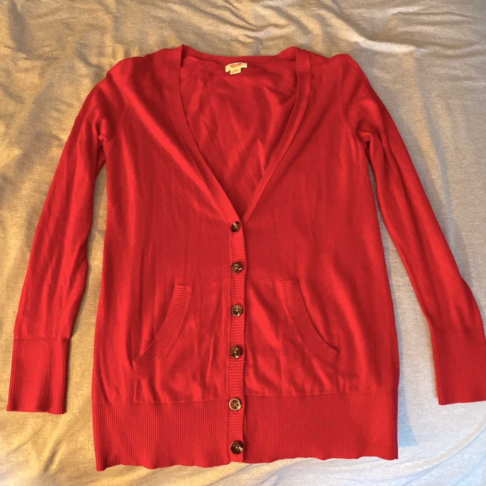 Red  Button Down Cardigan